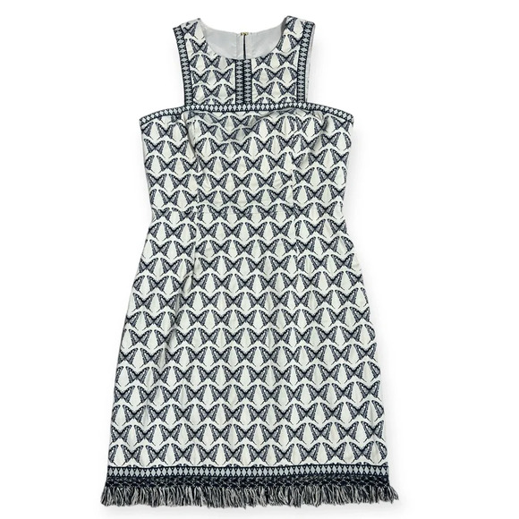 Trina Turk butterfly dress Pacific Butterfly jacquard fringe indigo ivory size 6 - Picture 7 of 14